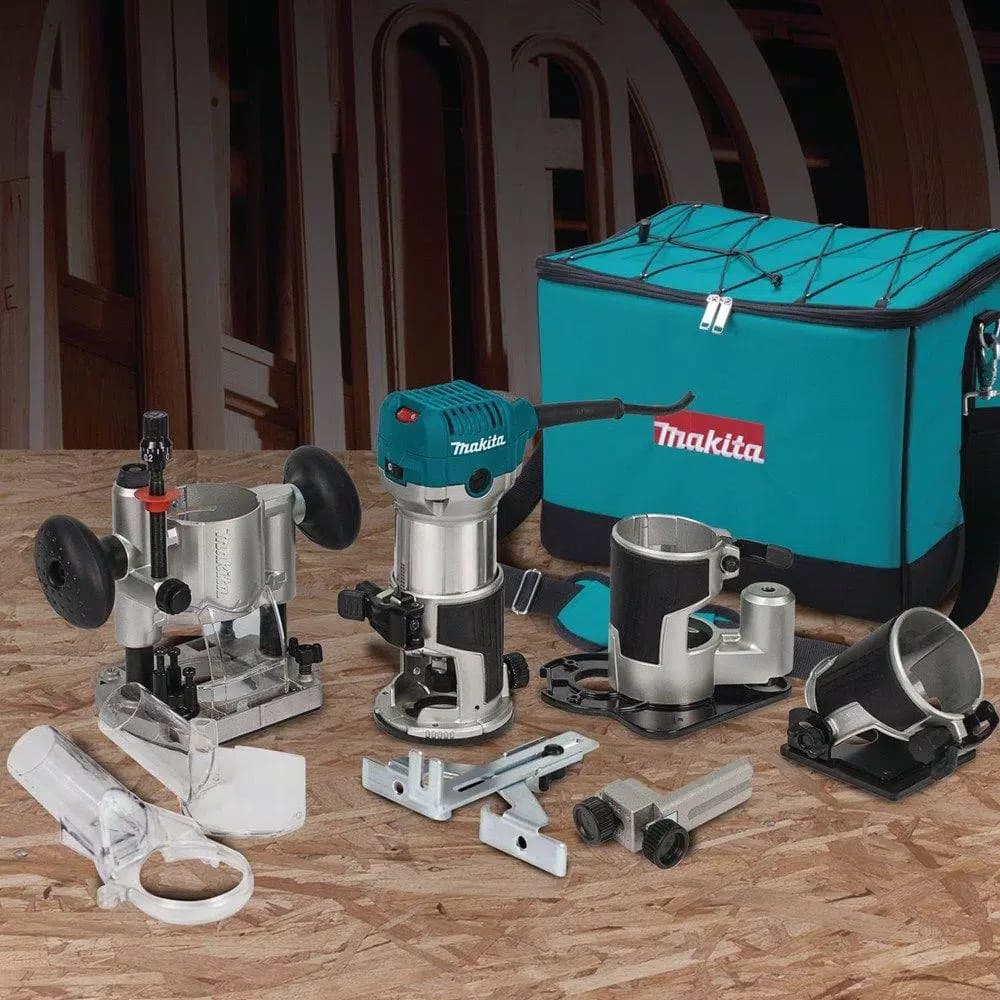 Makita 6.5 Amp 1-1/4 HP Corded Variable Speed Compact Router Kit with 3 Bases