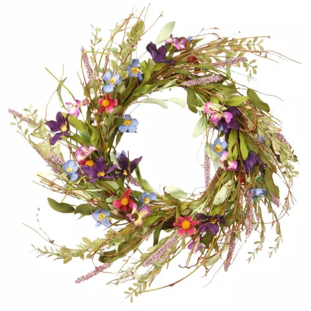 National Tree Company 20 in. Mixed Flower Floral Wreath with Berries - Blue, Purple, and Pink Decor