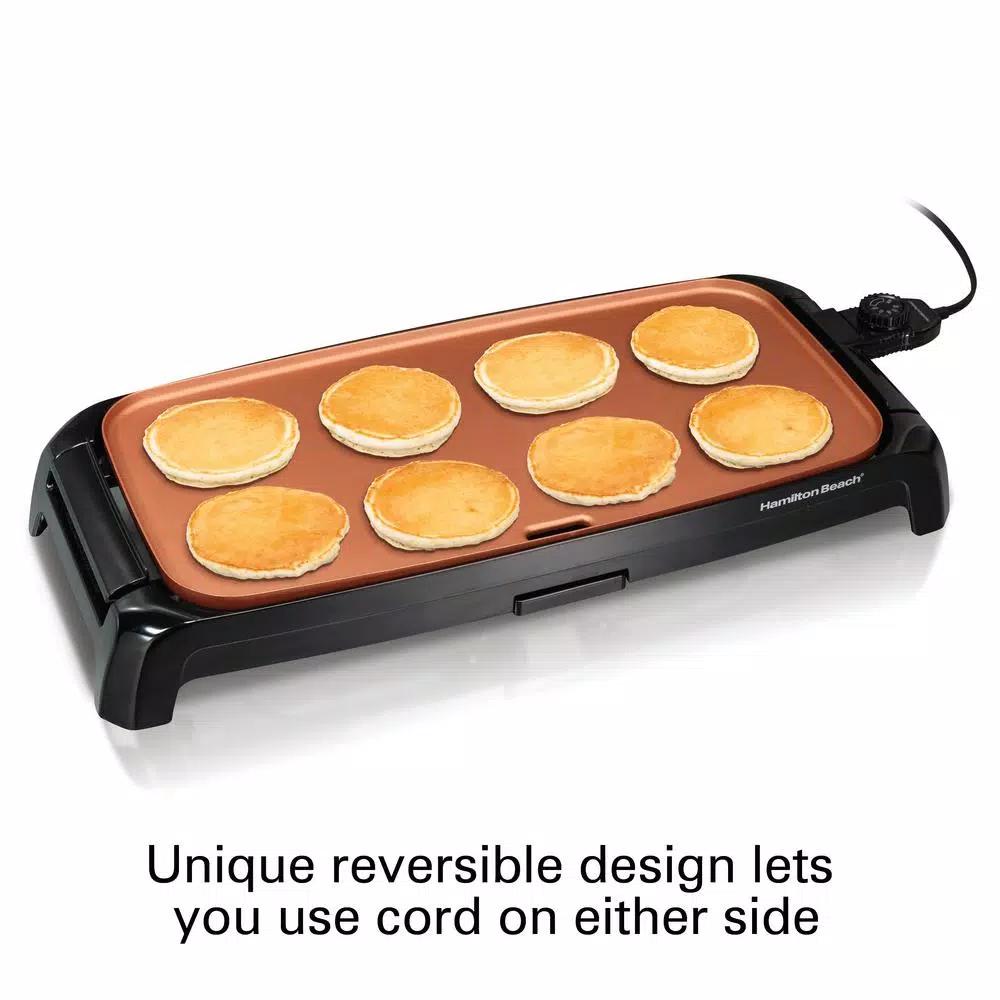 Hamilton Beach Reversible 200 sq. in. Durathon Ceramic Nonstick Electric Griddle, Black