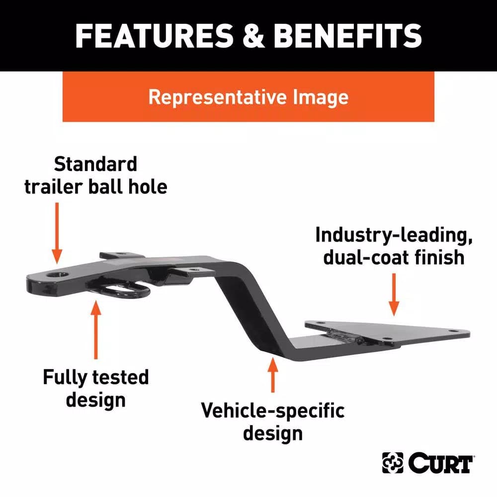 CURT Class 1 Fixed-Tongue Trailer Hitch, 1.25 in. Receiver, Square Tube, Gloss Black