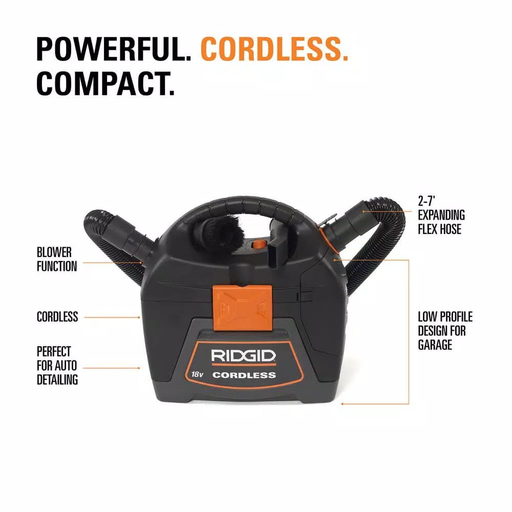 RIDGID 18V Cordless 3 Gal. Wet/Dry Handheld Shop Vacuum (Tool Only)