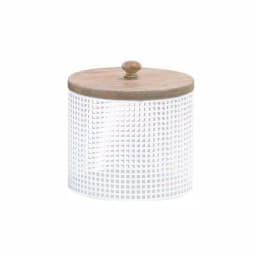 LITTON LANE White Iron Mesh Round Canisters with Wooden Lids, Set of 2 thumbnail 5