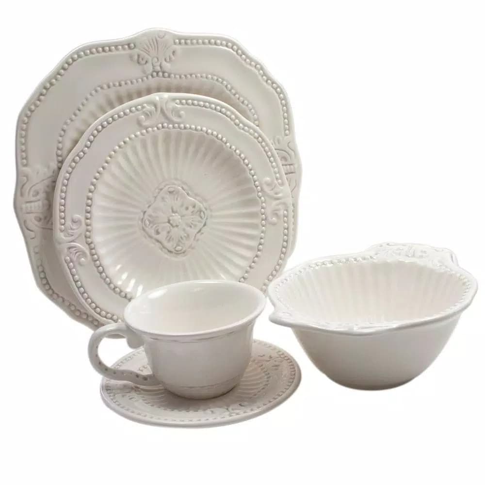 American Atelier Baroque 20-Piece White Earthenware Dinnerware Set, Service for 4