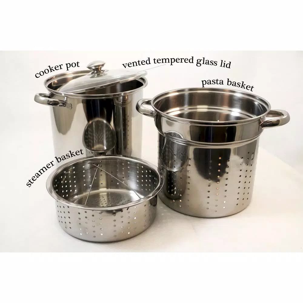 ExcelSteel 12 Qt. Professional 18/10 Stainless Steel 4-Piece Multi-Cooker Set with Lid