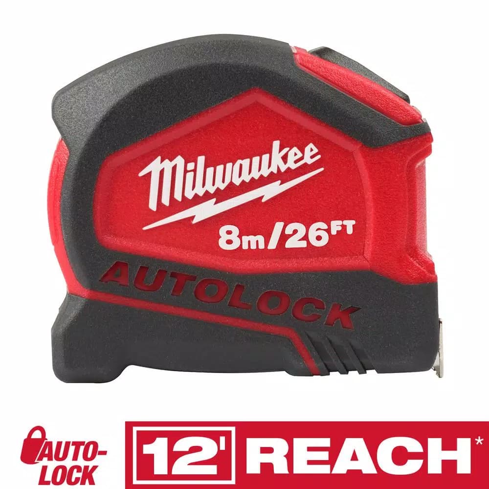 Milwaukee 26 ft. Compact Auto-Lock Tape Measure with Fractional Scale