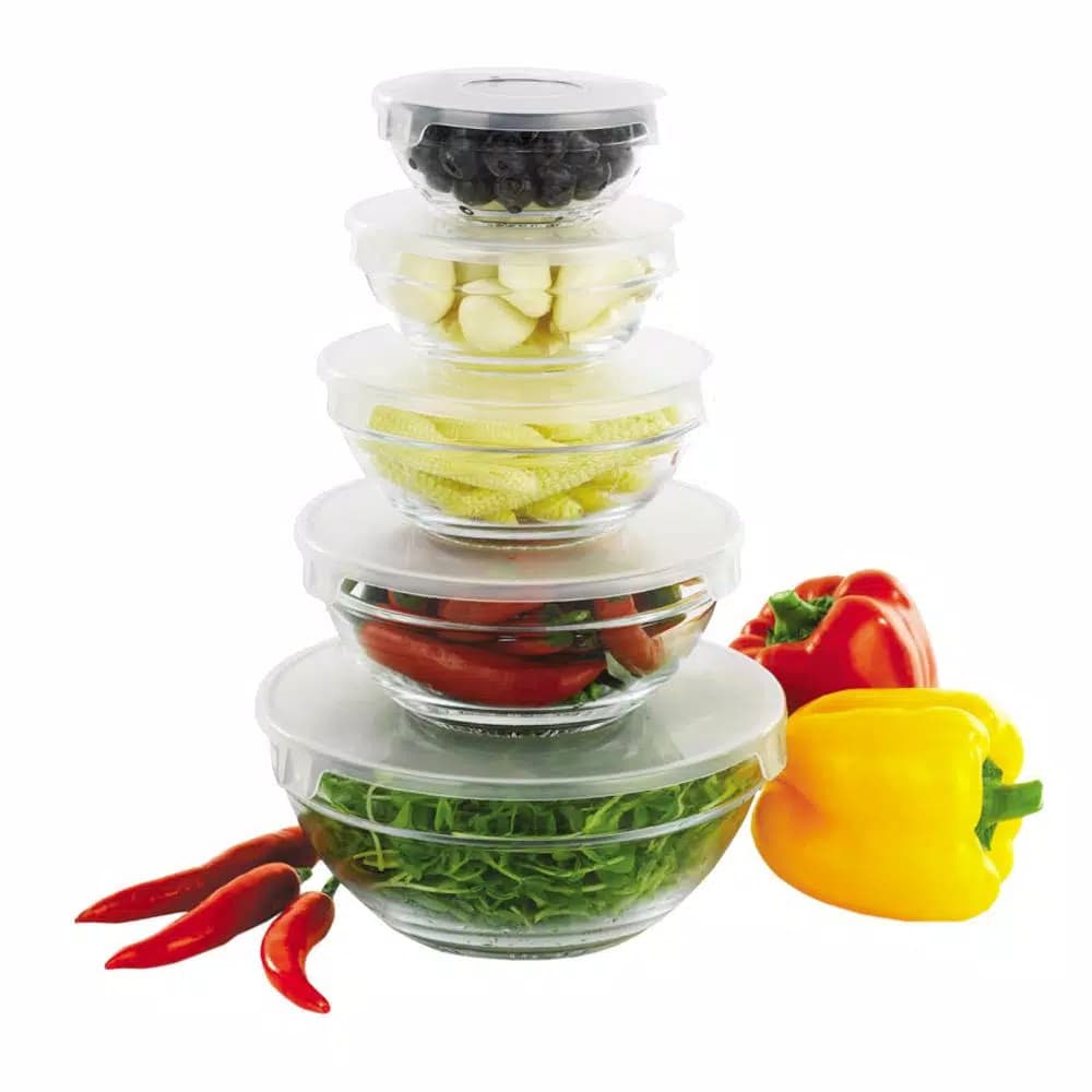 HOME basics 5-Piece Glass Bowl Set with Airtight Plastic Lids