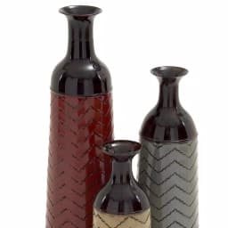 LITTON LANE Chevron Set of 3 Metal Decorative Floor Vases - Rustic Tin in Red, Brown, and Green thumbnail 2