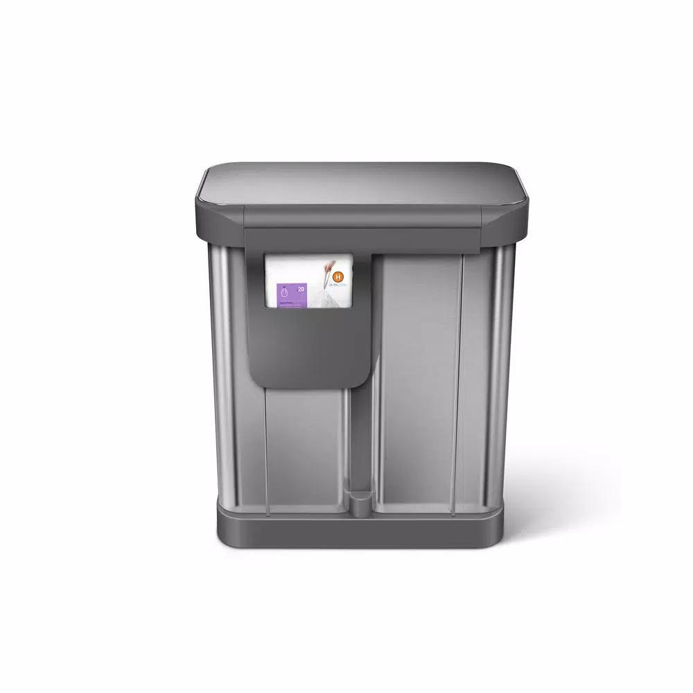 simplehuman 15 Gallon Dual Compartment Stainless Steel Step Trash Can and Recycling Bin
