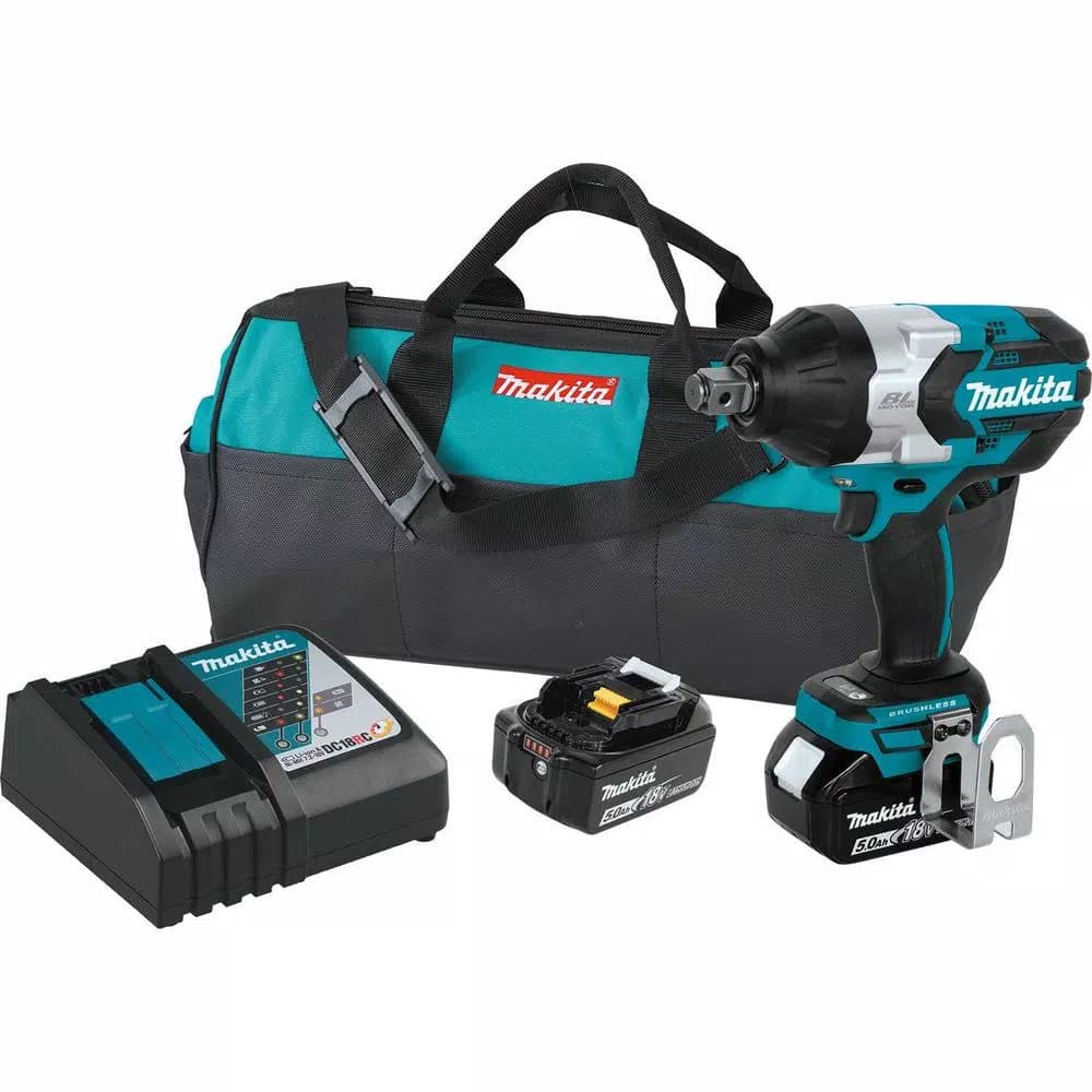 Makita 18V LXT Brushless 3/4 in. Square Drive High Torque Impact Wrench Kit with (2) 5.0Ah Batteries & Bag