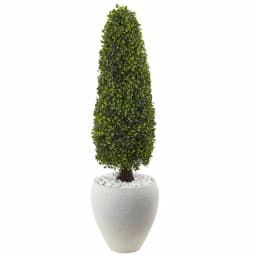 Nearly Natural 41" UV Resistant Artificial Boxwood Topiary in Textured White Planter thumbnail 1