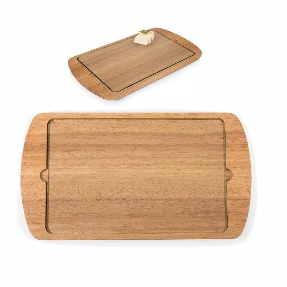 Picnic Time Billboard Rubberwood Serving Tray with Removable Tempered Glass Top