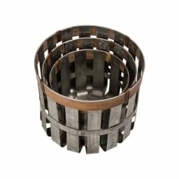 Glitzhome Farmhouse Slotted Galvanized Metal Storage Basket Set, Round with MDF Top (Set of 3) thumbnail 2