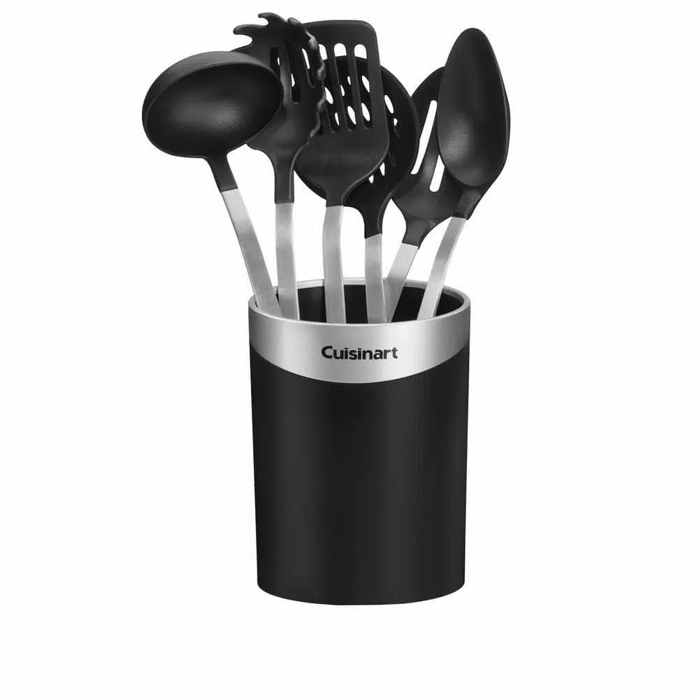Cuisinart 7-Piece Stainless Steel Kitchen Utensil Set with Barrel Handle and Storage Crock