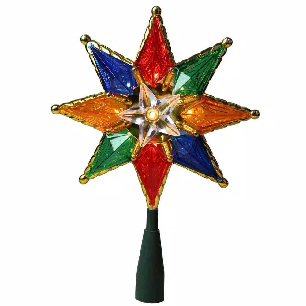 Northlight 8 in. Multi-Color Mosaic 8-Point Star Christmas Tree Topper with Clear Lights