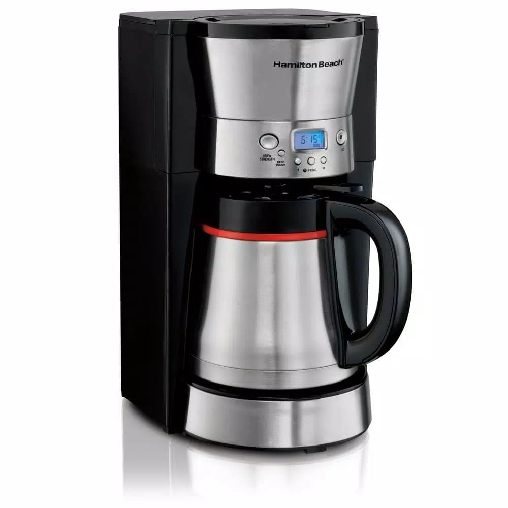 Hamilton Beach 10-Cup Programmable Drip Coffee Maker with Thermal Carafe, Black and Stainless Steel
