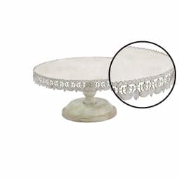 LITTON LANE 22 in. Round Iron Cake Stand with Floral Bunting Overhang, Whitewashed & Rust Brown thumbnail 3