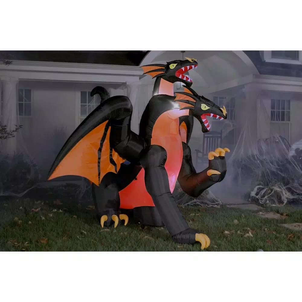 Gemmy 7.5 ft. Fire and Ice Two-Headed Dragon Halloween Inflatable with Animated Projection