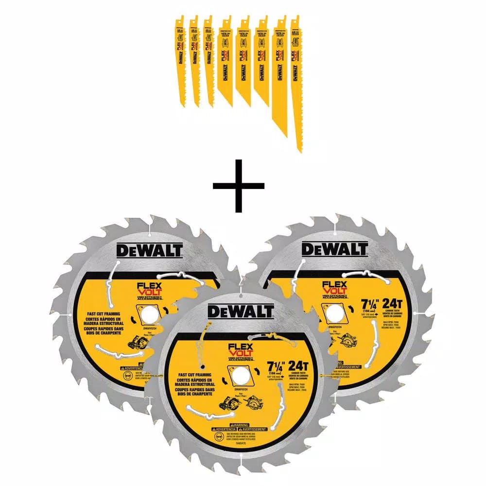 DEWALT FLEXVOLT Bi-Metal Reciprocating Saw Blade Set (8-Piece) with Bonus 7-1/4 in. Carbide Circular Saw Blades (3-Pack)