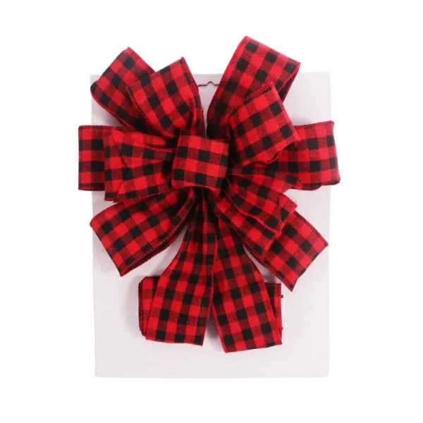 Santaland Buffalo Plaid Burlap Christmas Tree Topper Bow, 11 in. x 31 in.