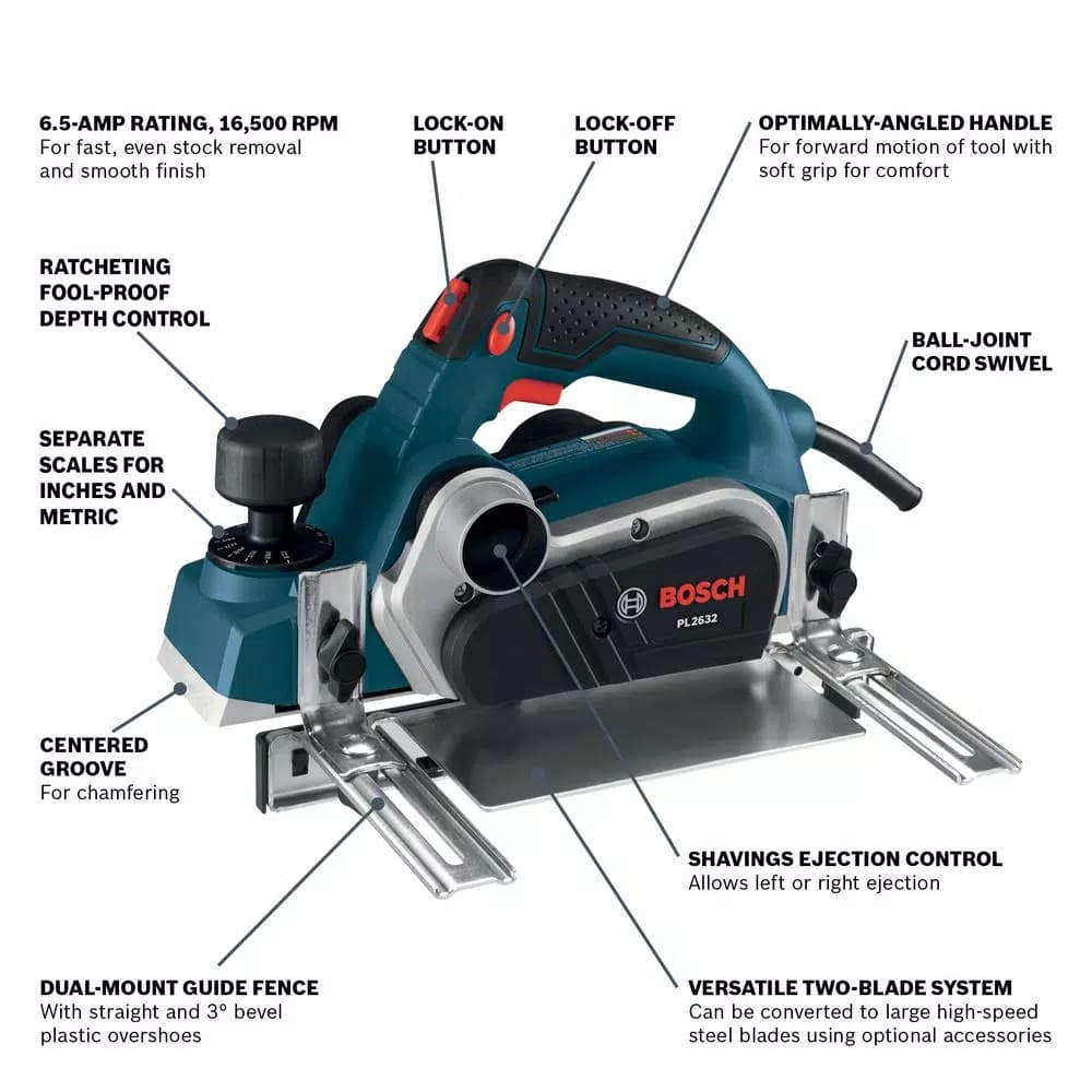 Bosch 6.5 Amp 3-1/4 in. Corded Planer Kit with Woodrazor Carbide Blades and Carrying Case
