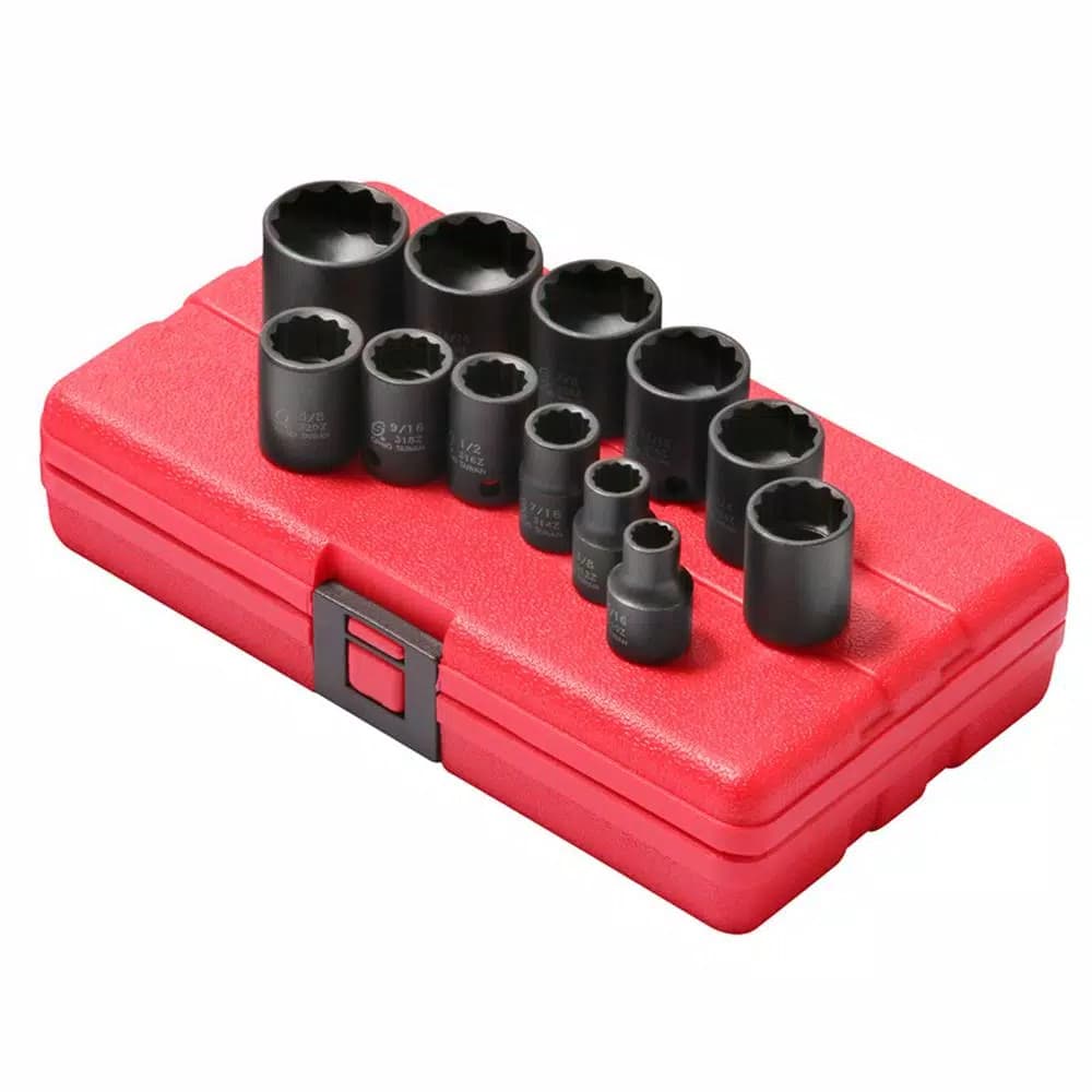SUNEX TOOLS 12-Piece 3/8 in. Drive SAE Impact Socket Set, 12-Point Chrome-Molybdenum Steel
