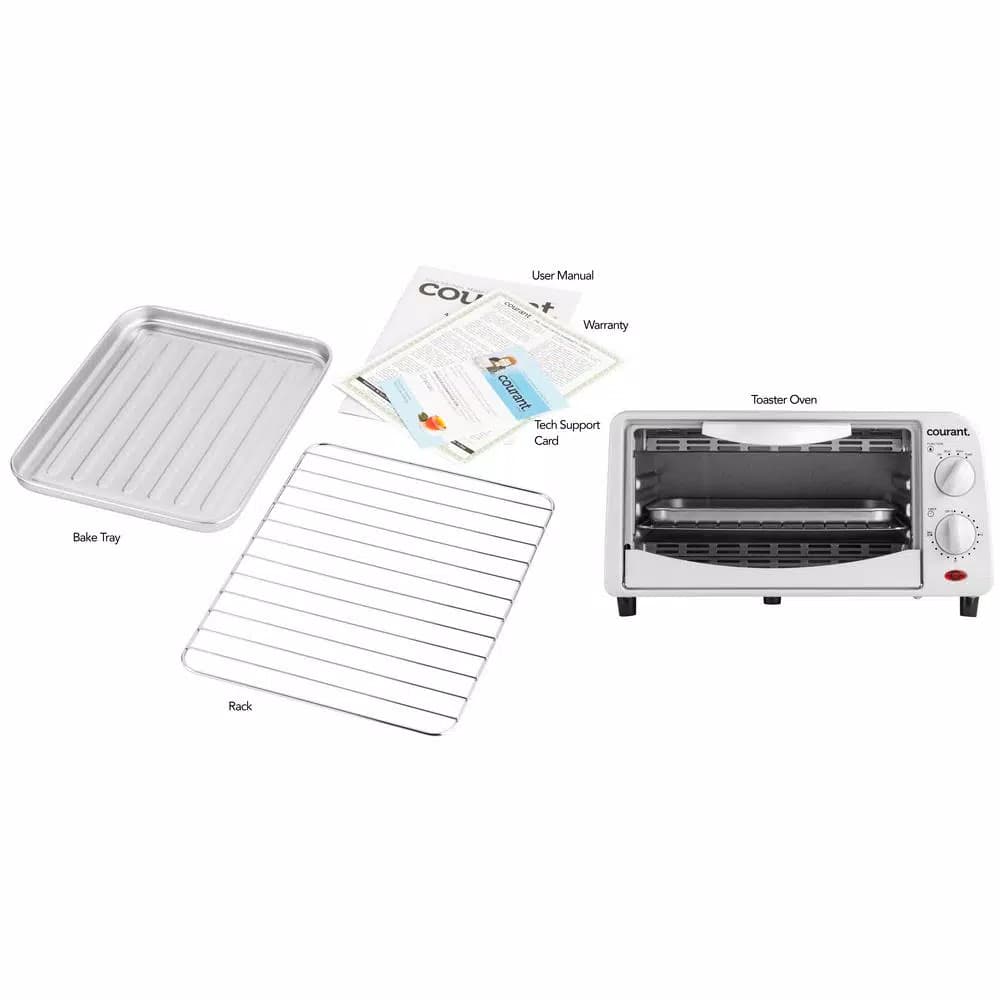 Courant 4-Slice White Countertop Toaster Oven with Bake and Broil Functions