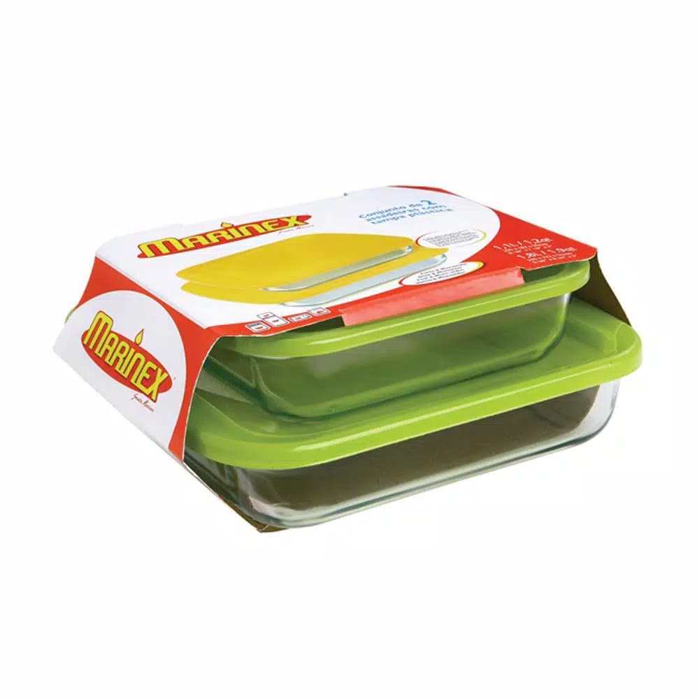 Marinex Classica 4-Piece Square Borosilicate Glass Roaster Set with Colored Plastic Lids