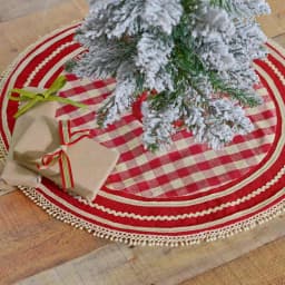 VHC Brands 21 in. Gretchen Cherry Red and Creme Check Farmhouse Christmas Mini Tree Skirt thumbnail 4