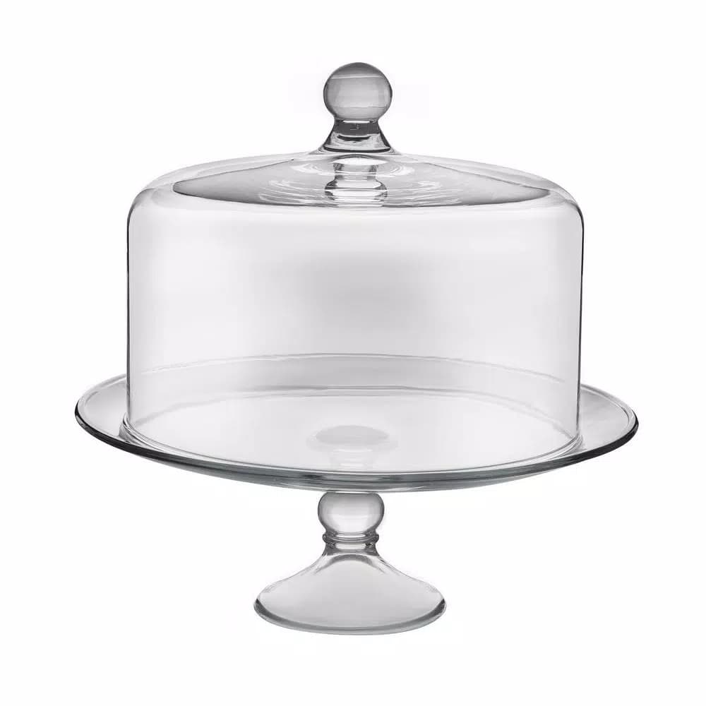 Libbey Selene 2-Piece Clear Glass Cake Stand with Dome, 13-inch Footed Plate
