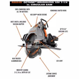 RIDGID 18V OCTANE Brushless 7-1/4 in. Cordless Circular Saw, Tool Only thumbnail 12