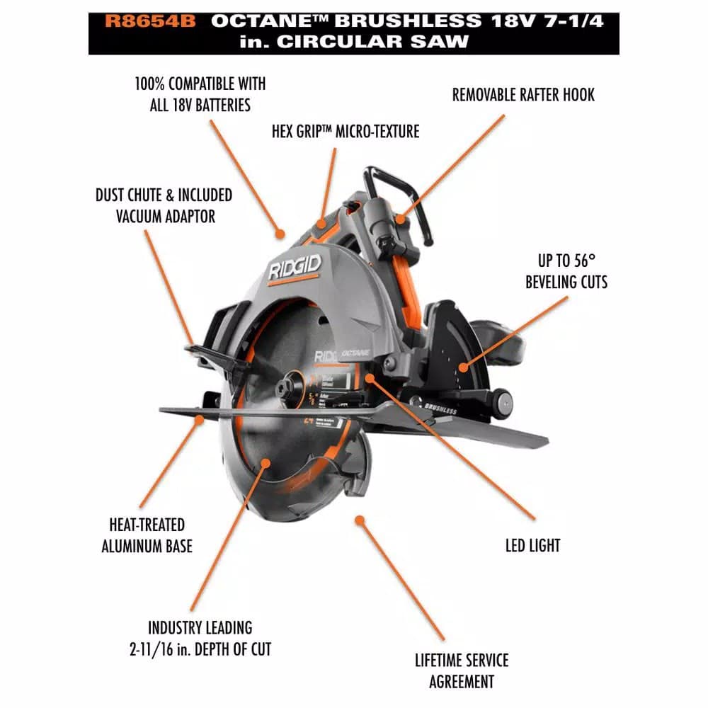 RIDGID 18V OCTANE Brushless 7-1/4 in. Cordless Circular Saw, Tool Only