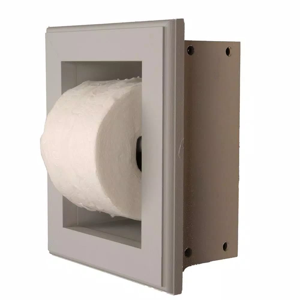Unbranded Newton Recessed Toilet Paper Holder in Niche Frame, Primed Gray, Solid Pine Wood