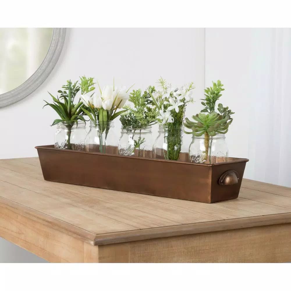 Kate and Laurel Forgeham Bronze Decorative Trough Tray - Antique Copper Metal Rectangle Organizer