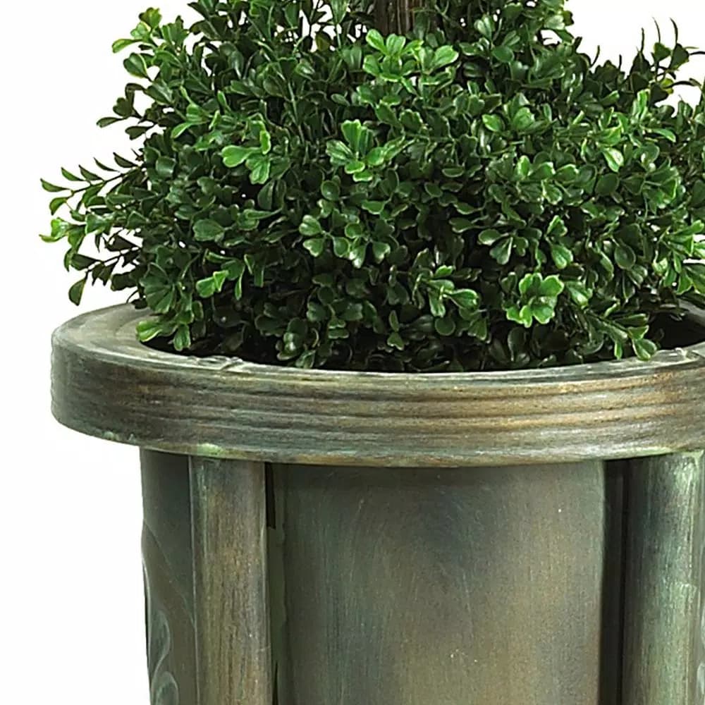 Nearly Natural 5 ft. Double Ball Leucodendron Topiary with Decorative Vase - Indoor/Outdoor Green Silk Foliage