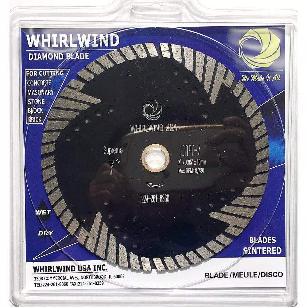 Whirlwind USA 7 in. Turbo Segmented Diamond Saw Blade for Granite, Marble, and Concrete