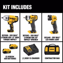 DEWALT 20V MAX Cordless Impact Wrench, Impact Driver & LED Light 3-Tool Combo Kit with (2) 4.0 Ah Batteries thumbnail 2