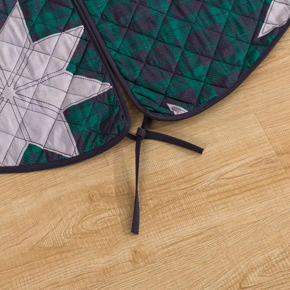 Country Living 48 in. Christmas Carol Plaid and Star Quilted Tree Skirt, Navy and Green