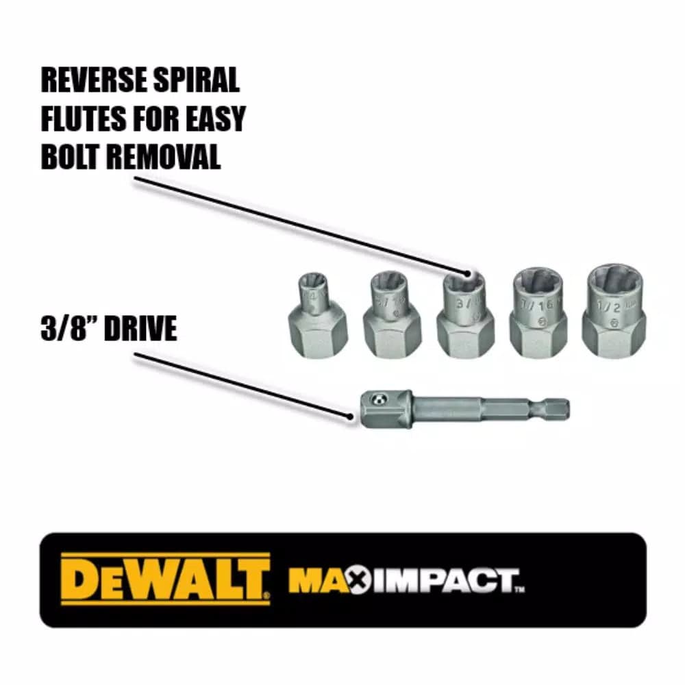 DEWALT MAX IMPACT 5-Piece Bolt Extractor Set with 1/4 in. to 3/8 in. Adapter