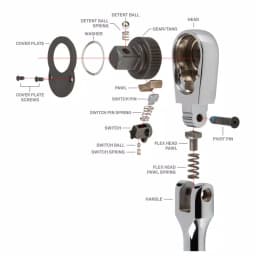 TEKTON 3/8 in. Drive x 12 in. Flex Head Bent Handle Ratchet, 90-Tooth thumbnail 8