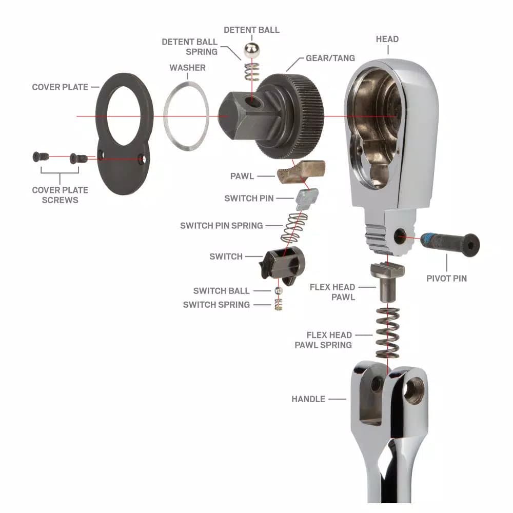 TEKTON 3/8 in. Drive x 12 in. Flex Head Bent Handle Ratchet, 90-Tooth