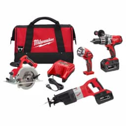 Milwaukee M28 28V Lithium-Ion Cordless 4-Tool Combo Kit with (2) 3.0Ah Batteries, Charger, and Tool Bag thumbnail 1