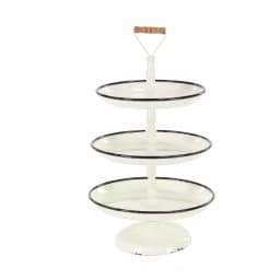 LITTON LANE Rustic Reflections 3-Tier Metal Pedestal Tray, Distressed White with Black Accents thumbnail 3
