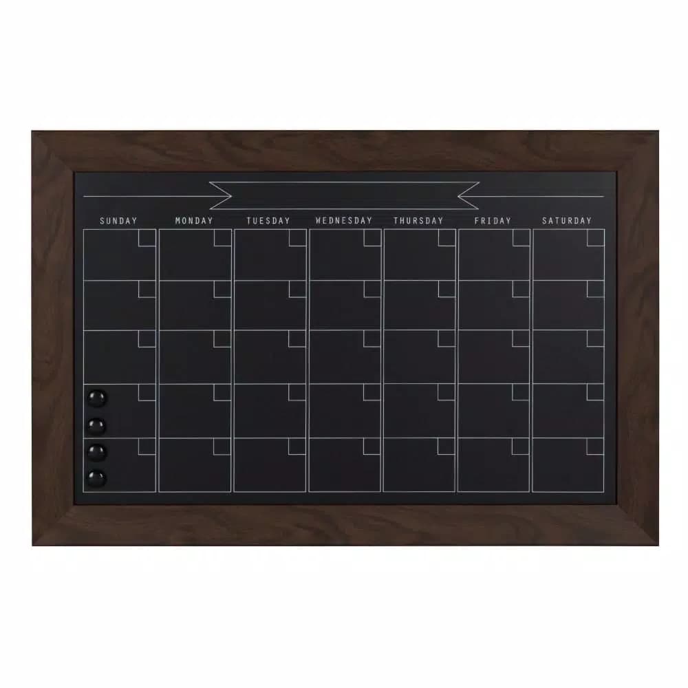 DesignOvation Beatrice Chalkboard Monthly Magnetic Calendar Memo Board, Framed Wall Organizer