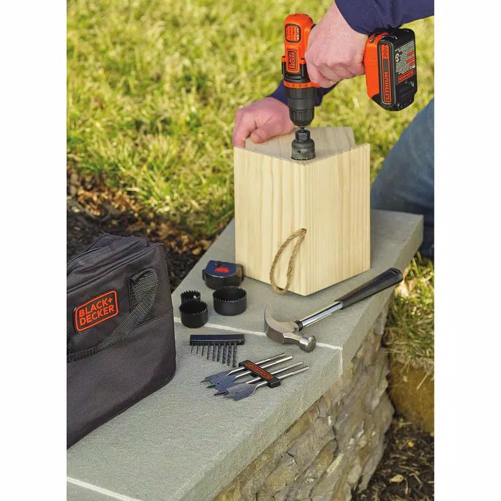 BLACK+DECKER 20V MAX Lithium-Ion Cordless Drill and 66-Piece Hand Tool Project Kit