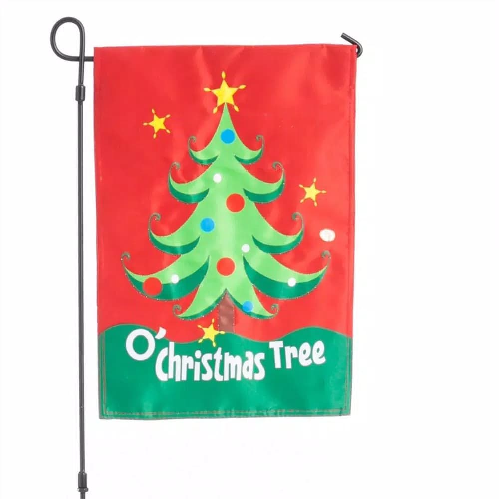 Evergreen O' Christmas Tree Musical Garden Flag with Fiber Optic Lights, 18 x 12.5 in.