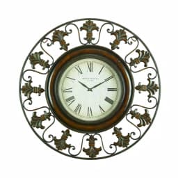 LITTON LANE 38 in. Traditional Fleur-De-Lis Iron Wall Clock - Distressed Bronze Finish thumbnail 1