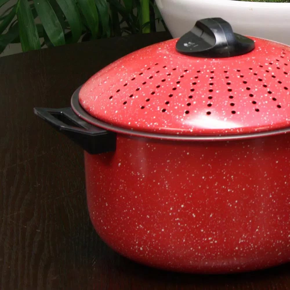 Gibson Home Casselman 4-Piece Steel Nonstick Pasta Pot Set, Red Speckle