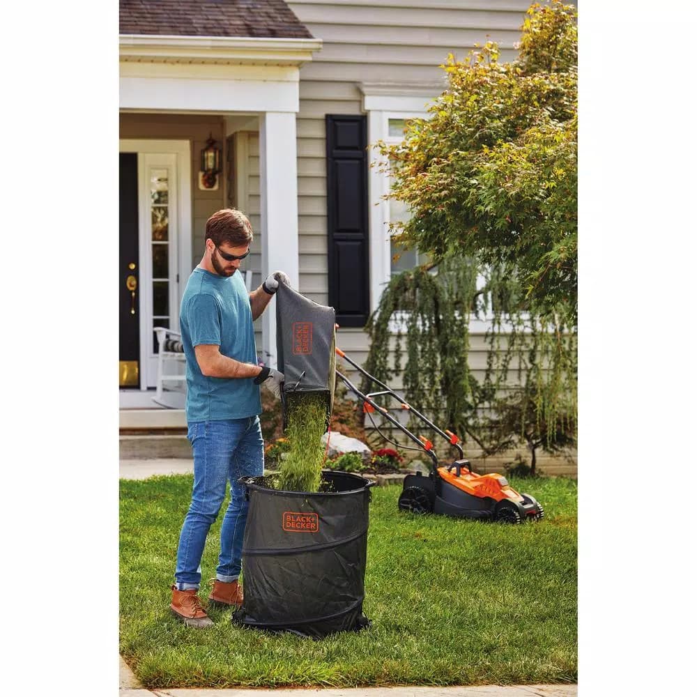 BLACK+DECKER 15 in. 10 Amp Corded Electric Walk Behind Push Lawn Mower with Bagger