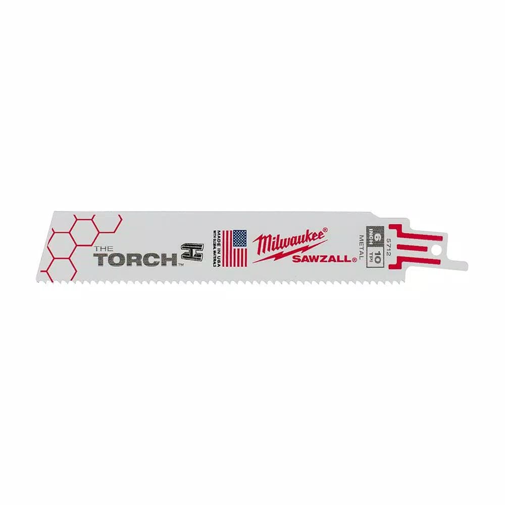 Milwaukee TORCH 6 in. 10 TPI Metal Cutting Reciprocating Saw Blades, Bi-Metal, 5-Pack
