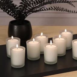 LUMABASE 12-Piece White Votive Candle Set with Frosted Glass Holders, 15-Hour Burn Time, Unscented Paraffin Wax thumbnail 5